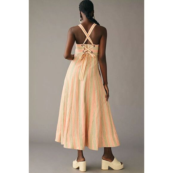 New Anthropologie x Maeve Square-Neck Tie-Back A-Line Midi Dress Size 6 - Picture 5 of 11